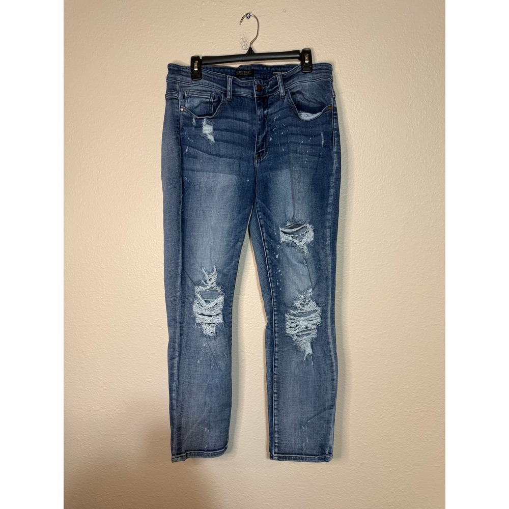 Judy Blue Boyfriend Fit Distressed Paint Splatter Jeans 14W JB82168LT-PL
